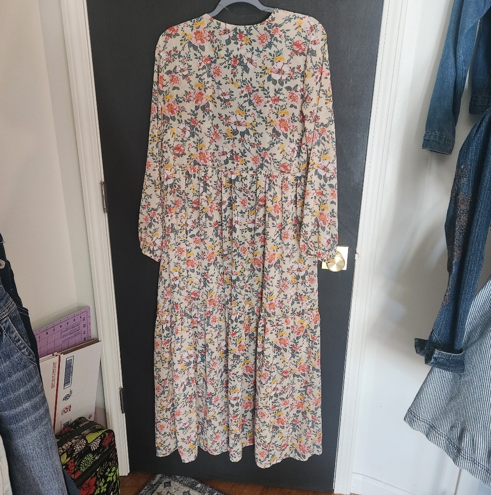 Wild Fable Floral Long Sleeve Dress - Cream and Orange